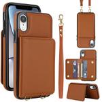 For iPhone XR Crossbody Dual-buckle Wallet RFID Back Leather Phone Case(Brown)