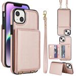 For iPhone 13 mini Crossbody Dual-buckle Wallet RFID Back Leather Phone Case(Rose Gold)