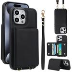 For iPhone 15 Pro Crossbody Dual-buckle Wallet RFID Back Leather Phone Case(Black)