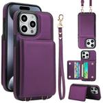 For iPhone 15 Pro Crossbody Dual-buckle Wallet RFID Back Leather Phone Case(Dark Purple)