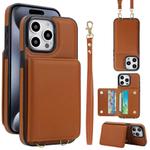 For iPhone 15 Pro Crossbody Dual-buckle Wallet RFID Back Leather Phone Case(Brown)