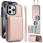For iPhone 15 Pro Max Crossbody Dual-buckle Wallet RFID Back Leather Phone Case(Rose Gold)