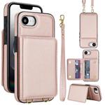 For iPhone 16e Crossbody Dual-buckle Wallet RFID Back Leather Phone Case(Rose Gold)