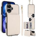 For iPhone 16 Crossbody Dual-buckle Wallet RFID Back Leather Phone Case(White)