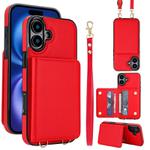 For iPhone 16 Crossbody Dual-buckle Wallet RFID Back Leather Phone Case(Red)