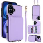 For iPhone 16 Crossbody Dual-buckle Wallet RFID Back Leather Phone Case(Light Purple)