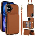 For iPhone 16 Crossbody Dual-buckle Wallet RFID Back Leather Phone Case(Brown)