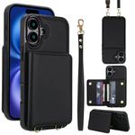 For iPhone 16 Plus Crossbody Dual-buckle Wallet RFID Back Leather Phone Case(Black)