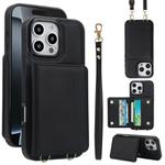For iPhone 16 Pro Crossbody Dual-buckle Wallet RFID Back Leather Phone Case(Black)