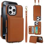 For iPhone 16 Pro Crossbody Dual-buckle Wallet RFID Back Leather Phone Case(Brown)