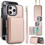 For iPhone 16 Pro Max Crossbody Dual-buckle Wallet RFID Back Leather Phone Case(Rose Gold)