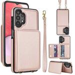 For Samsung Galaxy A13 5G / 4G Crossbody Dual-buckle Wallet RFID Back Leather Phone Case(Rose Gold)