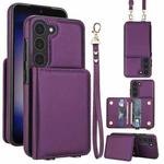 For Samsung Galaxy A54 5G Crossbody Dual-buckle Wallet RFID Back Leather Phone Case(Dark Purple)