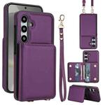 For Samsung Galaxy A55 5G Crossbody Dual-buckle Wallet RFID Back Leather Phone Case(Dark Purple)