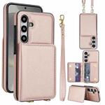 For Samsung Galaxy A35 5G Crossbody Dual-buckle Wallet RFID Back Leather Phone Case(Rose Gold)