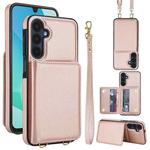 For Samsung Galaxy A16 5G Crossbody Dual-buckle Wallet RFID Back Leather Phone Case(Rose Gold)