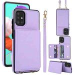 For Samsung Galaxy A51 4G Crossbody Dual-buckle Wallet RFID Back Leather Phone Case(Light Purple)