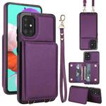 For Samsung Galaxy A71 4G Crossbody Dual-buckle Wallet RFID Back Leather Phone Case(Dark Purple)