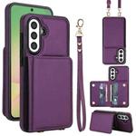 For Samsung Galaxy A36 5G Crossbody Dual-buckle Wallet RFID Back Leather Phone Case(Dark Purple)
