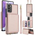 For Samsung Galaxy Note20 Crossbody Dual-buckle Wallet RFID Back Leather Phone Case(Rose Gold)