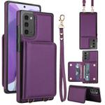 For Samsung Galaxy Note20 Crossbody Dual-buckle Wallet RFID Back Leather Phone Case(Dark Purple)