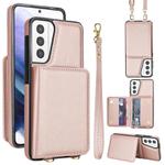 For Samsung Galaxy S21+ 5G Crossbody Dual-buckle Wallet RFID Back Leather Phone Case(Rose Gold)
