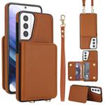 For Samsung Galaxy S21+ 5G Crossbody Dual-buckle Wallet RFID Back Leather Phone Case(Brown)