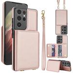 For Samsung Galaxy S21 Ultra 5G Crossbody Dual-buckle Wallet RFID Back Leather Phone Case(Rose Gold)