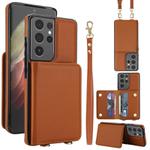 For Samsung Galaxy S21 Ultra 5G Crossbody Dual-buckle Wallet RFID Back Leather Phone Case(Brown)