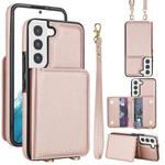 For Samsung Galaxy S21 FE 5G Crossbody Dual-buckle Wallet RFID Back Leather Phone Case(Rose Gold)