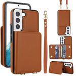 For Samsung Galaxy S21 FE 5G Crossbody Dual-buckle Wallet RFID Back Leather Phone Case(Brown)