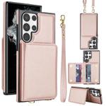 For Samsung Galaxy S23 Ultra 5G Crossbody Dual-buckle Wallet RFID Back Leather Phone Case(Rose Gold)