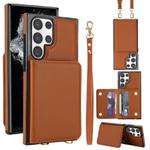 For Samsung Galaxy S23 Ultra 5G Crossbody Dual-buckle Wallet RFID Back Leather Phone Case(Brown)