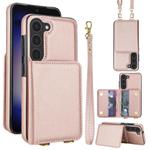For Samsung Galaxy S23+ 5G Crossbody Dual-buckle Wallet RFID Back Leather Phone Case(Rose Gold)