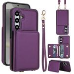 For Samsung Galaxy S24 FE 5G Crossbody Dual-buckle Wallet RFID Back Leather Phone Case(Dark Purple)