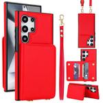 For Samsung Galaxy S25 Ultra 5G Crossbody Dual-buckle Wallet RFID Back Leather Phone Case(Red)