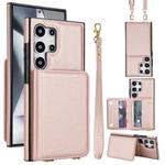 For Samsung Galaxy S25 Ultra 5G Crossbody Dual-buckle Wallet RFID Back Leather Phone Case(Rose Gold)