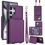 For Samsung Galaxy S25 Ultra 5G Crossbody Dual-buckle Wallet RFID Back Leather Phone Case(Dark Purple)