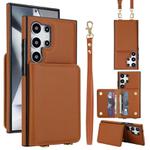For Samsung Galaxy S25 Ultra 5G Crossbody Dual-buckle Wallet RFID Back Leather Phone Case(Brown)