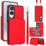 For Samsung Galaxy S25 Edge 5G Crossbody Dual-buckle Wallet RFID Back Leather Phone Case(Red)