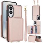 For Samsung Galaxy S25 Edge 5G Crossbody Dual-buckle Wallet RFID Back Leather Phone Case(Rose Gold)