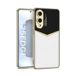 For Samsung Galaxy S25 Edge 5G GKK Plating Soft TPU + Leather Full Coverage Phone Case without Pen(White)