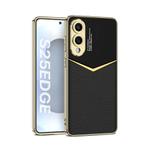 For Samsung Galaxy S25 Edge 5G GKK Plating Soft TPU + Leather Full Coverage Phone Case without Pen(Black)