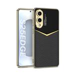 For Samsung Galaxy S25 Edge 5G GKK Plating Soft TPU + Leather Full Coverage Phone Case without Pen(Carbon Fibre)