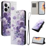 For Realme 14 / P3 5G / 14T 5G Colored Drawing Pattern Leather Phone Case(Purple Rose)