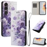 For Sony Xperia 1 VII Colored Drawing Pattern Leather Phone Case(Purple Rose)