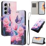 For Tecno Camon 40 Pro 4G Colored Drawing Pattern Leather Phone Case(Pink Butterfly)