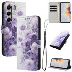 For Tecno Camon 40 Pro 4G Colored Drawing Pattern Leather Phone Case(Purple Rose)