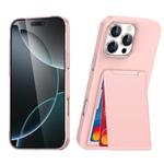 For iPhone 15 Pro Card Holder Stand Shockproof Phone Case(Pink)