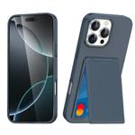 For iPhone 15 Pro Card Holder Stand Shockproof Phone Case(Blue)